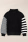 Striped & Checkered Turtleneck Dropped Shoulder Sweater