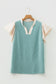 Fushia Plus Size Contrast Frilled Neckline Ruffled Short Sleeve Ribbed Textured Blouse