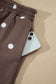 Brown Polka Dot Ribbed Trim Long Sleeve Top Casual Short Set