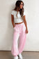 Light Pink Drawstring Waist Patchwork Solid Color Jogger Pants