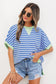 Pink Stripe Contrast Trim Loose Short Sleeve Top