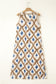 Khaki Boho Abstract Print V Neck Sleeveless Long Dress