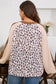 Parchment Leopard Colorblock Patchwork Twist Ribbed Plus Size V Neck Baggy Pullover