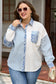 Sky Blue Leopard Striped Patchwork Casual Plus Shirt