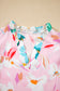 Multicolour Contrast Floral Patchwork Notched Neck Flutter Sleeve Blouse