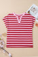 Pink Stripe Split V Neck Casual T Shirt