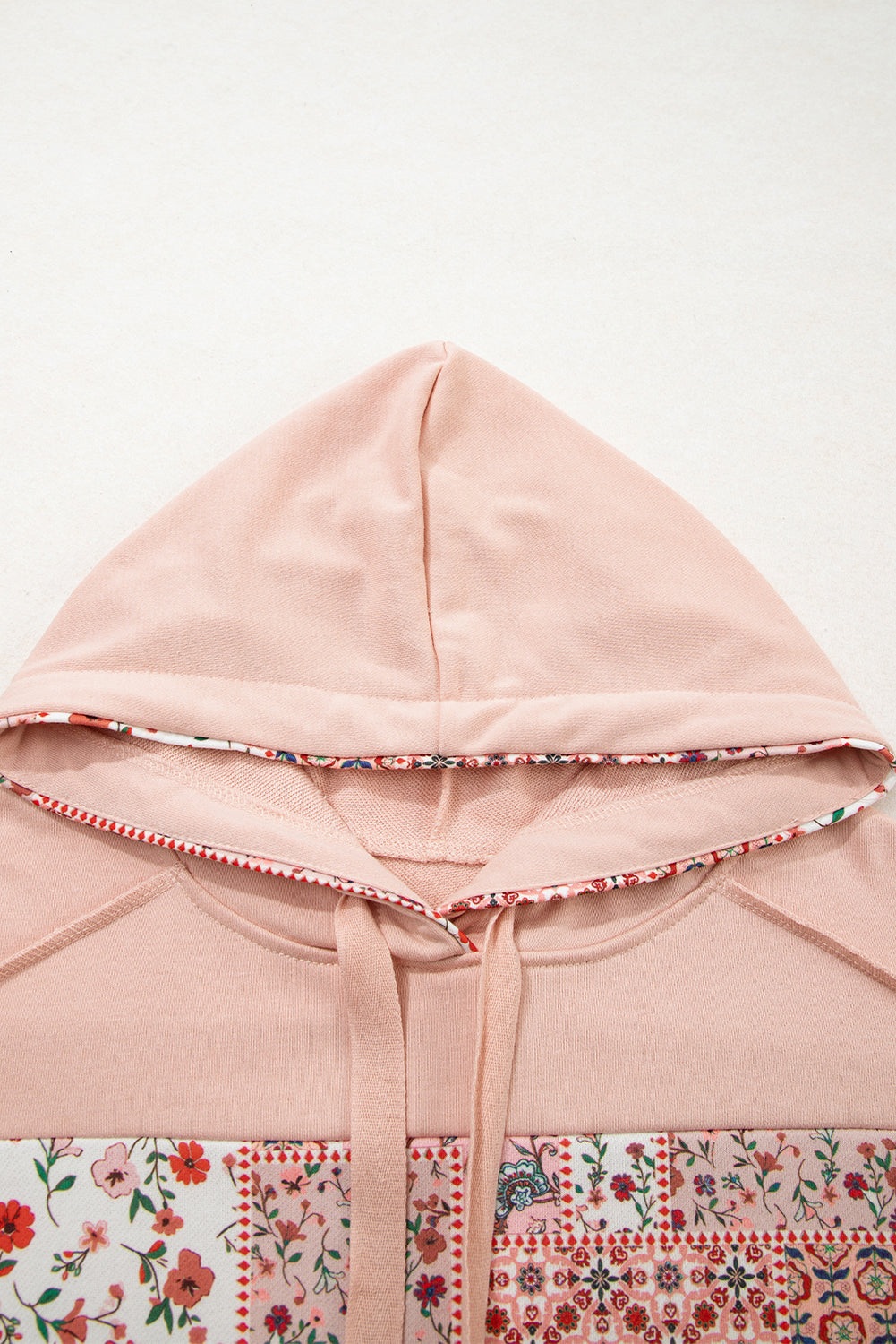 Flamingo Mix Floral Patchwork Side Slit Drawstring Hoodie