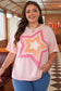 Light Pink Eyelet Lace Star Applique Plus Size T Shirt