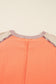 Grapefruit Orange Plaid Flower Waffle Patched Plus Size 3/4 Sleeve Top