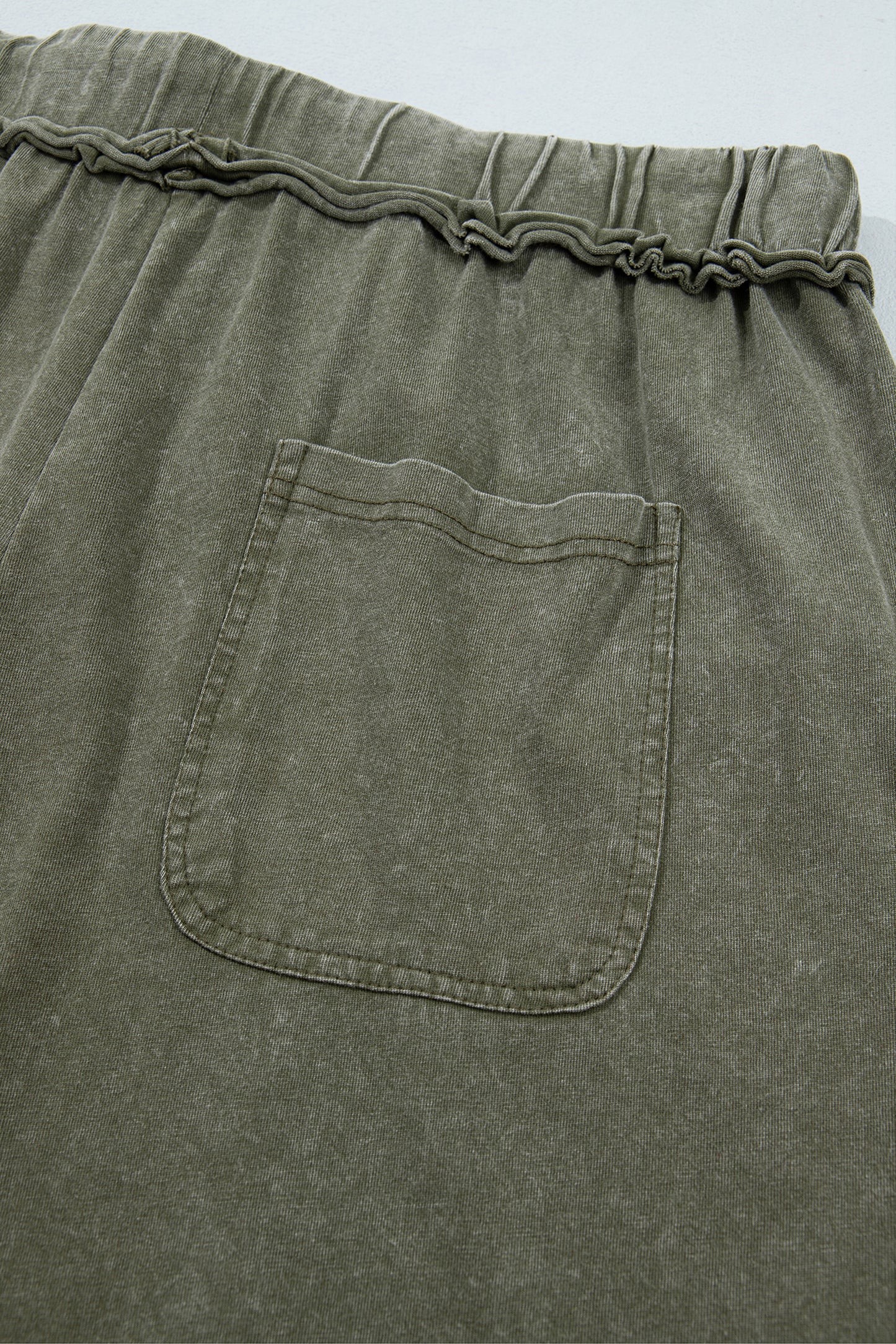 Jungle Green Mineral Wash Seam Detail Flare Leg Drawstring Pants