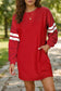 Sky Blue Varsity Contrast Banded Sleeve Shift Sweatshirt Dress