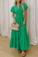 Clearly Aqua Solid Color V Neck Short Puff Sleeve High Waist Tiered Maxi Dress