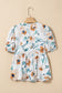 Green Floral Print Puff Sleeve V Neck Babydoll Blouse