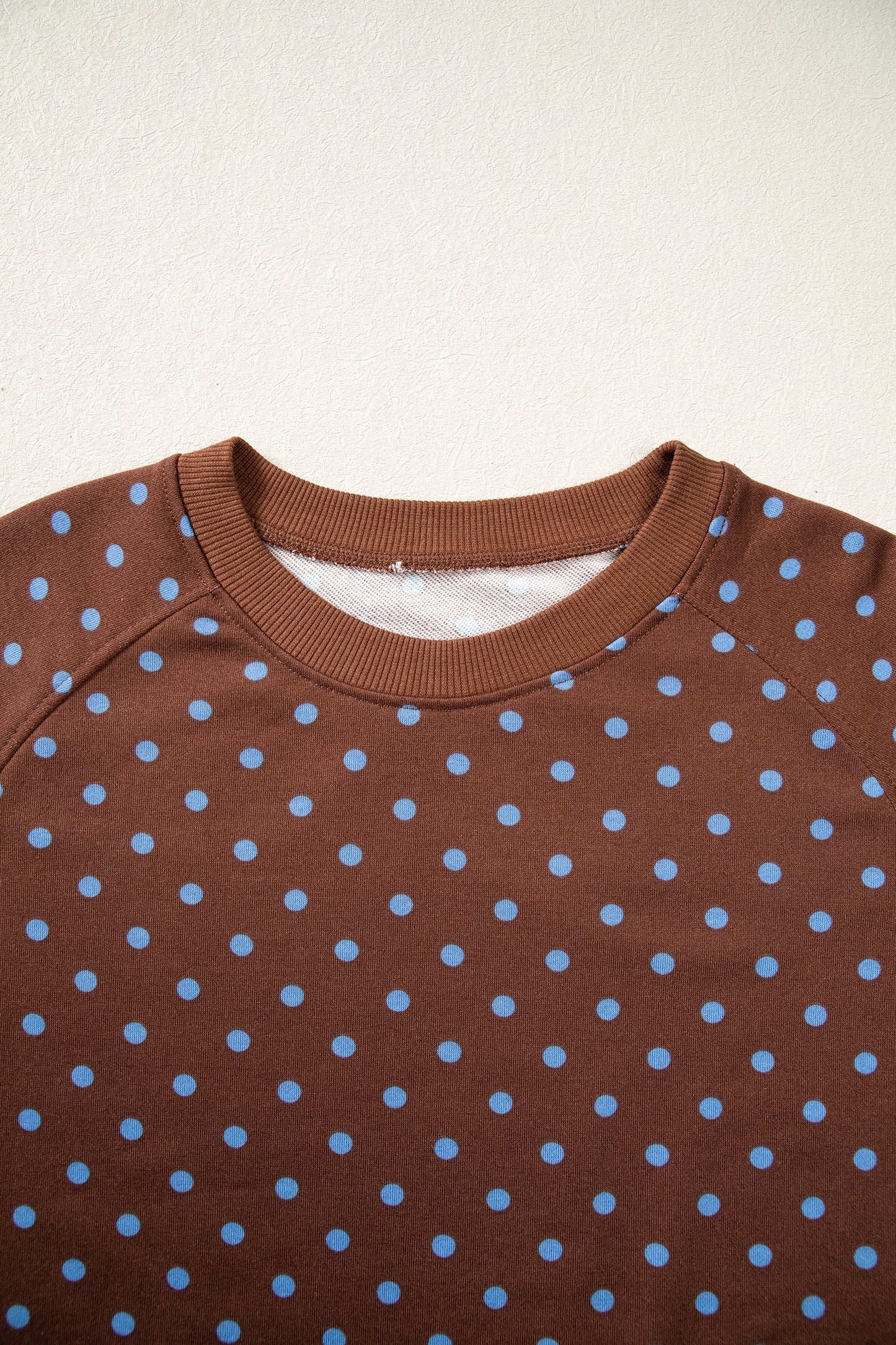 Brown Polka Dot Drawstring Wide Leg Long Sleeve Top Pant Set