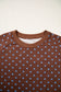 Brown Polka Dot Drawstring Wide Leg Long Sleeve Top Pant Set