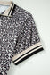 Brown Plus Size Leopard Print Striped Webbing Patchwork Half Zip Blouse