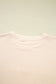 Beige Raw Edge Flower Patch Drop Shoulder Casual Top