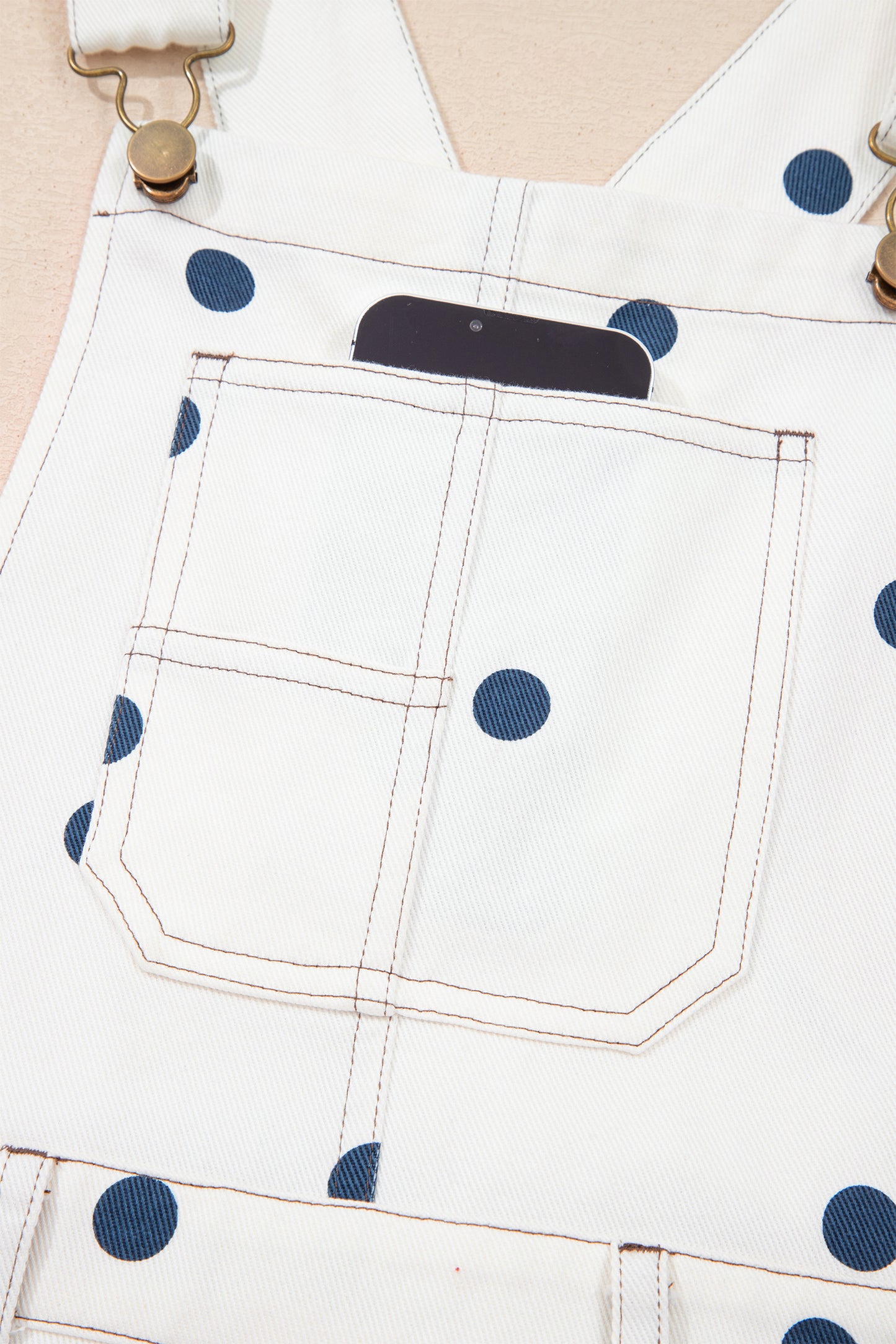 Jet Stream Polka Dot Print Bib Pocket Denim Barrel Overalls Jumpsuit