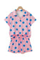 Pink Polka Dot Print V Neck Tee Short Set