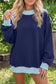 Coffee Colorblock Trim Crewneck Long Sleeve Pullover Sweatshirt