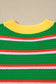 Green Stripe Colorblock Trim Half Sleeve Sweater Top