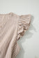 Khaki Stripe Flutter Sleeve Buttoned Front Slit Maxi Dress