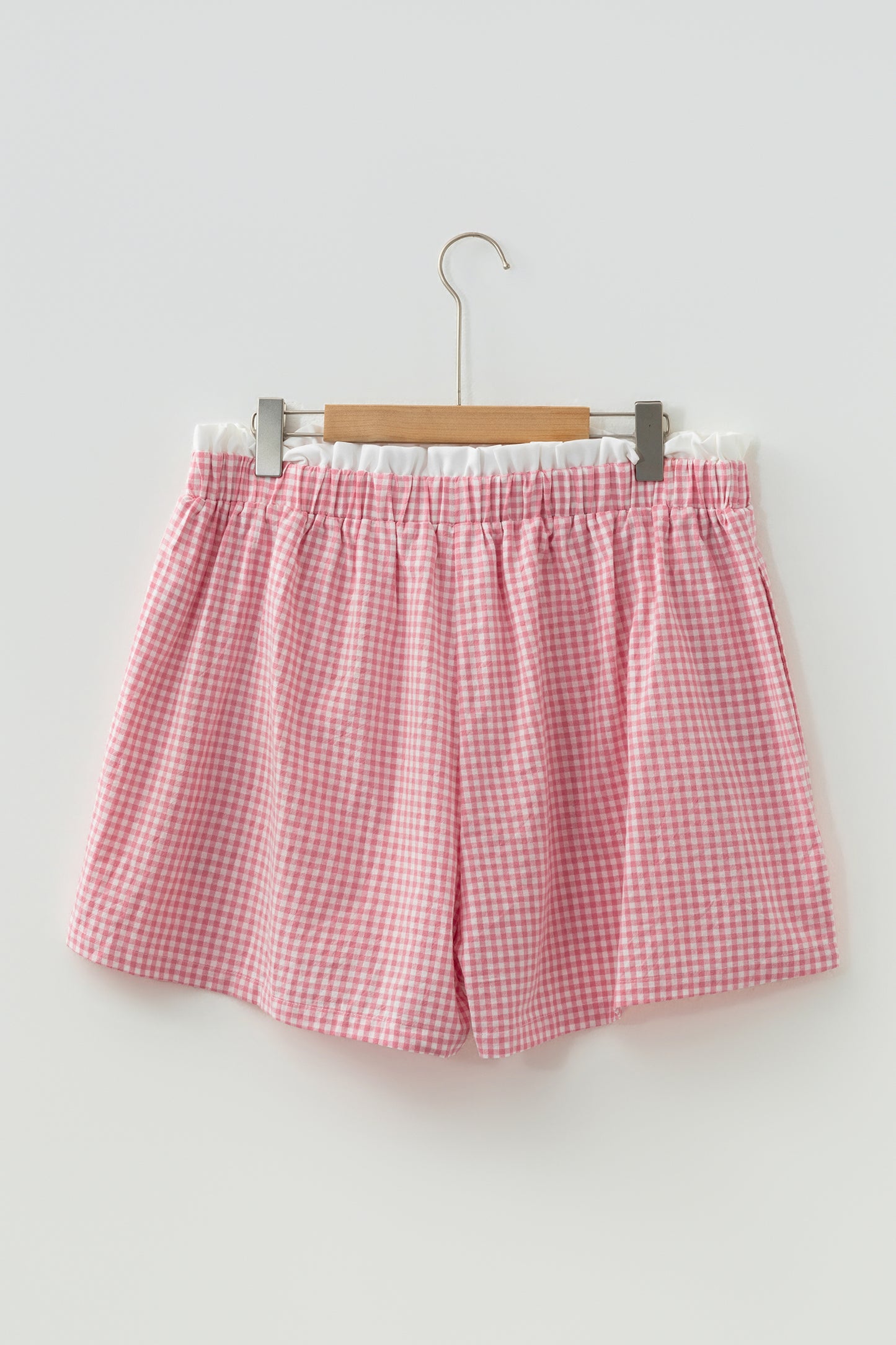 Sky Blue Contrast Trim Plaid Print Plus Size Shorts