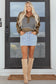 Jungle Green Mixed Texture Patchwork Exposed Seam Half Button Pullover Hooded Sweatshirt