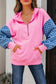 Parchment Checkered Patchwork Kangaroo Pocket Half Zipper Hoodie