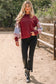 Red Sandalwood Plaid Colorblock Patchwork Sleeve Raw Seam Sweatshirt