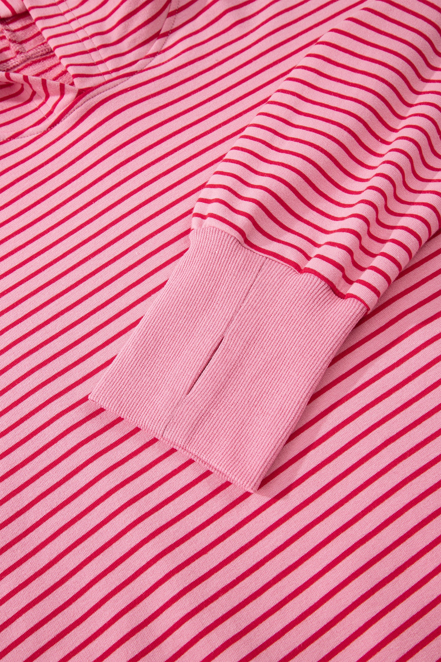 Rose Stripe Thumbhole Side Slits Drop Shoulder Loose Fit Hoodie