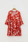 Sky Blue Boho Floral Print Lettuce Trim 3/4 Sleeve Mini Dress