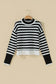 Black Striped High Neck Contrast Ruffle Detail Casual Sweater