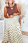 Beige Stripe Polka Dot Print Smocked High Waist Long Skirt