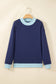 Coffee Colorblock Trim Crewneck Long Sleeve Pullover Sweatshirt