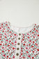 Sky Blue Floral Print Gauze Patchwork Henley Button 3/4 Sleeve Blouse