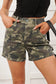 Green Camouflage High Rise Denim Shorts