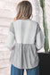 Gray Stripe Half Button Gauze Patchwork Bracelet Sleeve Babydoll Blouse