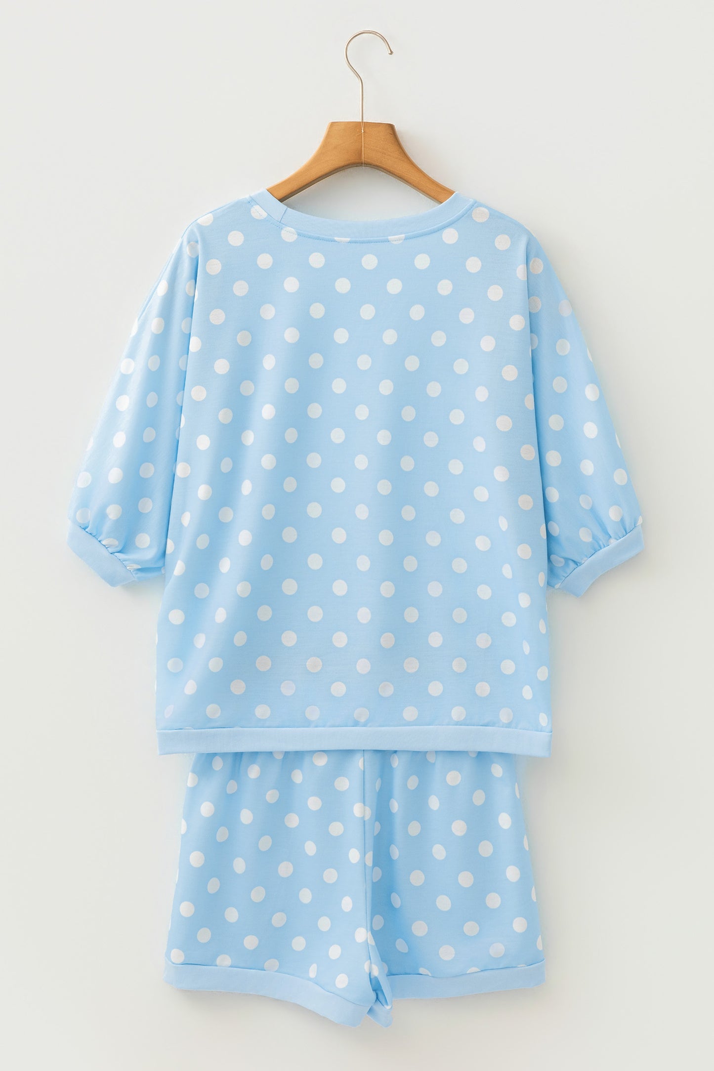 Sky Blue Polka Dot Oversized Top Drawstring Short Set