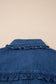 Sail Blue Ruffled Edge Collared Shift Denim Dress with Pockets