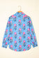 Blue Striped Floral Print Buttoned Cuffs Loose Fit Shirt