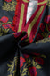 Black Floral Short Bubble Sleeve Contrast Slit Neckline Blouse