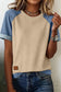Beige Denim Color Block Patchwork Round Neck Tee