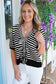 Sky Blue Stripe Short Sleeve Knit V Neck Bow Knot Sweater