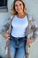 Brown Confetti Dot Checkered Print Open Cardigan with Pockets