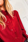 Fiery Red Frilled Trim Button Up Pleated Long Sleeve Shirt