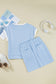 Beau Blue Contrast Trim Textured Crewneck Tee and Pocketed Skirt Set