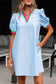 Myosotis Contrast Striped Notched V Neck Puff Sleeve Mini Dress