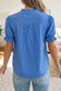 Red Stripe Ruffled Short Puff Sleeve Button Front Blouse