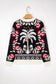 Black Floral Print Buttoned Front V Neck Knit Cardigan